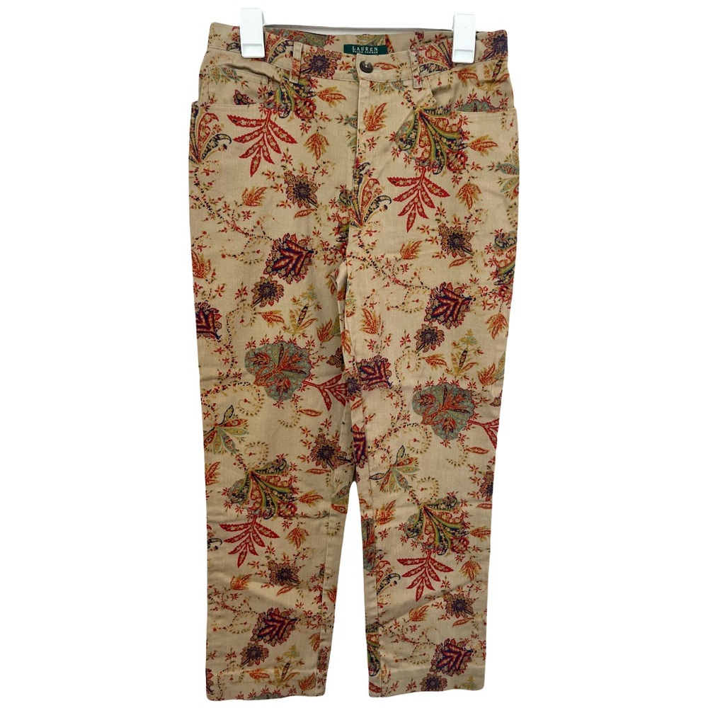 Lauren Ralph Lauren Floral Paisley Print Pants -Vtg Cotton Stretch Jeans Sz 6
